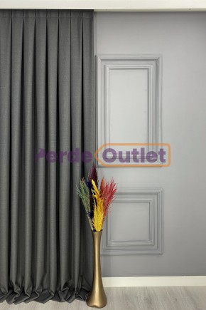 Hazır Ölçü Keten Antrasit Gri Fon Perde