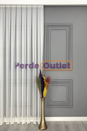 Hazır Ekru Etek İşlemeli Düz Tül Perde