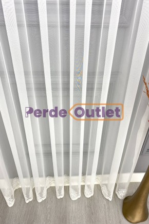 Hazır Ekru Etek İşlemeli Düz Tül Perde