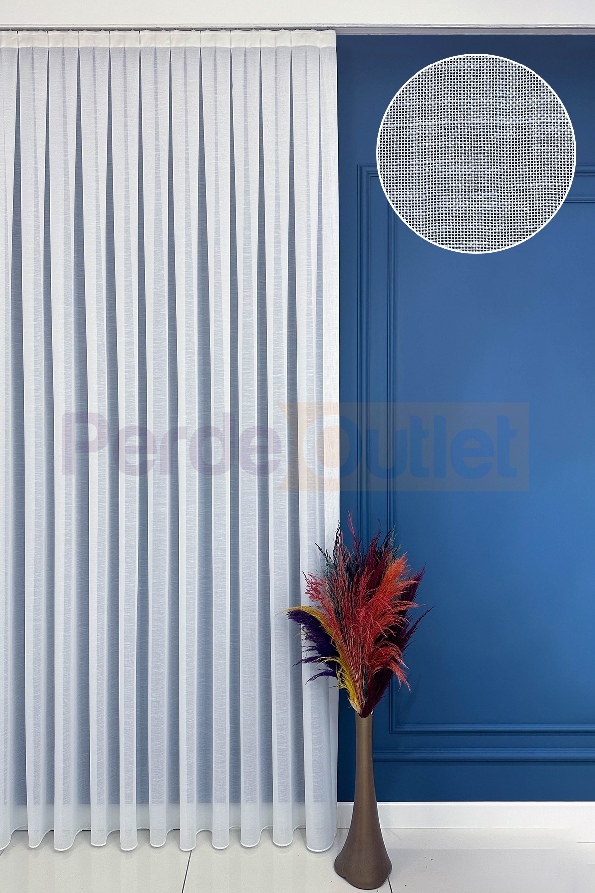 Ekru Dökümlü Keten Görünümlü Tül Perde