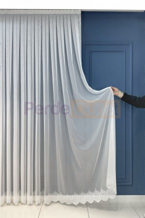 Ekru Etek İşlemeli Düz Tül Perde