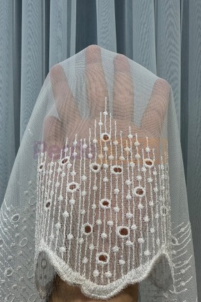 Ekru Etek İşlemeli Düz Tül Perde